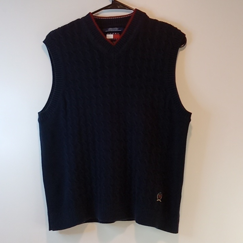 Vintage 90s Tommy Hilfiger Sweater Vest Navy Blue Men's Sz L EUC NICE!